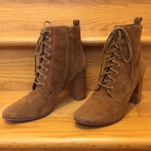 Honey/tan lace-up block heel booties